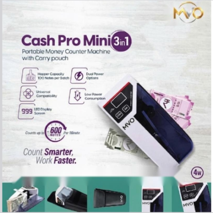 CASH PRO MINI 3IN 1 PORTABLE MONEY COUNTER MACHINE WITH CARRY POUCH